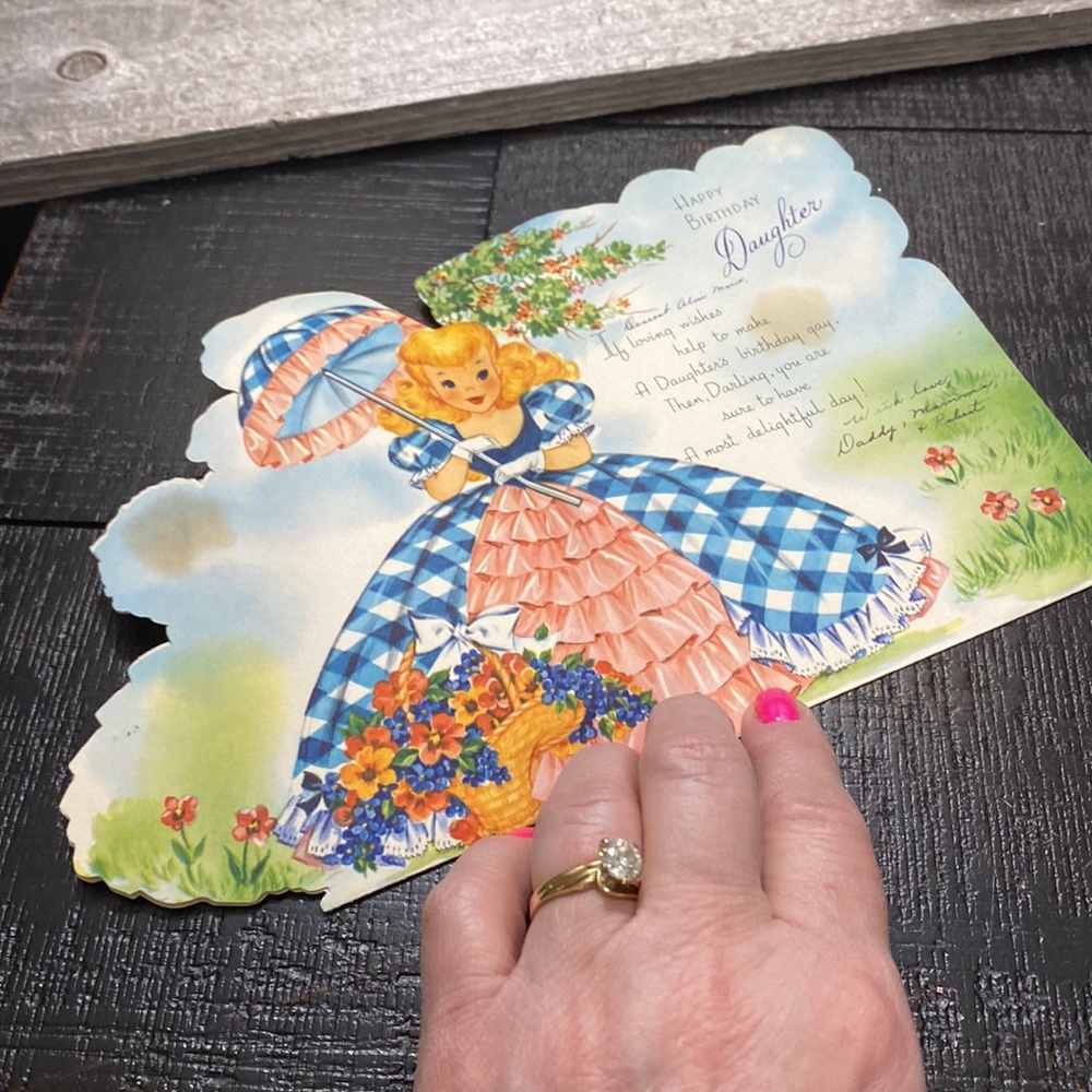 Vintage Southern Belle Birthday Card For Daughter with Blue Gingham Dress! - Picture 4 of 8